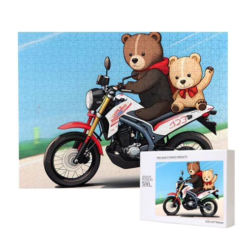 Poezjzw Moto Cute Bear Erwachsenen-Puzzle, klassisches Puzzle, 500 Teile, Holzpuzzle, moderne Wohnkultur, intellektuelles Spiel, 52 x 38 cm von POEZJZW