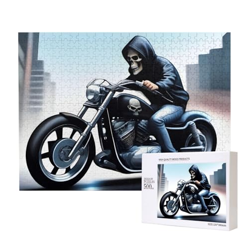 Poezjzw Motorrad Skelett Erwachsene Klassisches Puzzle 500 Teile Holzpuzzle Moderne Wohnkultur Intellektuelles Spiel 52 x 38 cm von POEZJZW