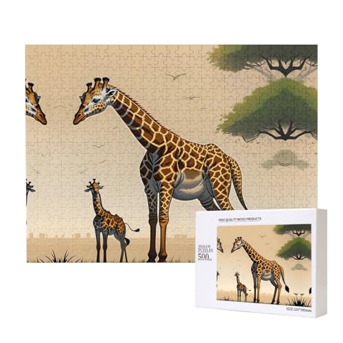 Poezjzw Mutter und Kind Giraffe Erwachsene Klassisches Puzzle 500 Teile Holzpuzzle Moderne Wohnkultur Intellektuelles Spiel 52 x 38 cm von POEZJZW