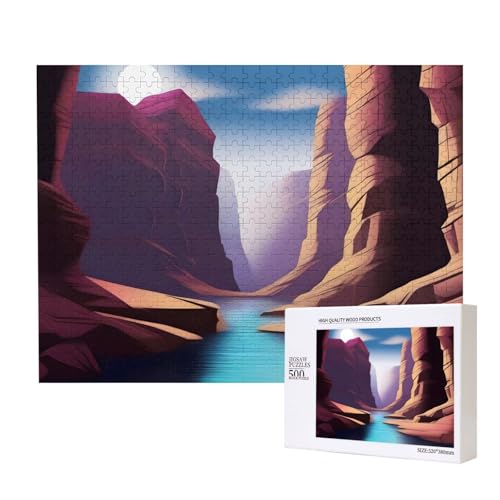 Poezjzw Mysterious Canyon Klassisches Puzzle für Erwachsene, 500 Teile, Holzpuzzle, moderne Wohnkultur, intellektuelles Spiel, 52 x 38 cm von POEZJZW