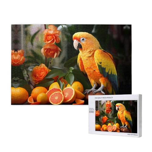 Poezjzw Oranger Papageien-Vogel-Puzzles für Erwachsene, 1000 Teile, Holzpuzzle für Familie, Freunde, Heimdekoration, Wandkunst, 75 x 50 cm Poezjzw Oranger Papageien-Vogel-Puzzles für Erwachsene, 1000 Teile, Holzpuzzle für Familie, Freunde, Heimdekoration, Wandkunst, 75 x 50 cm von POEZJZW