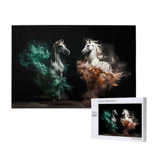 Poezjzw Pferde und Nebel-Puzzles für Erwachsene, 1000 Teile, Holzpuzzle für Familie, Freunde, Heimdekoration, Wandkunst, 75 x 50 cm Poezjzw Pferde und Nebel-Puzzles für Erwachsene, 1000 Teile, Holzpuzzle für Familie, Freunde, Heimdekoration, Wandkunst, 75 x 50 cm von POEZJZW