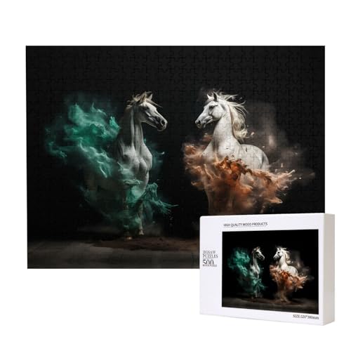 Poezjzw Pferde und Nebel-Puzzles für Erwachsene, 500 Teile, Holzpuzzle für Familie, Freunde, Heimdekoration, Wandkunst, 50 x 38 cm Poezjzw Pferde und Nebel-Puzzles für Erwachsene, 500 Teile, Holzpuzzle für Familie, Freunde, Heimdekoration, Wandkunst, 50 x 38 cm von POEZJZW