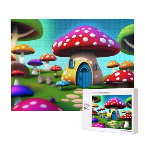 Poezjzw Pilzhaus, klassisches Puzzle für Erwachsene, 500 Teile, Holzpuzzle, moderne Wohnkultur, intellektuelles Spiel, 52 x 38 cm von POEZJZW