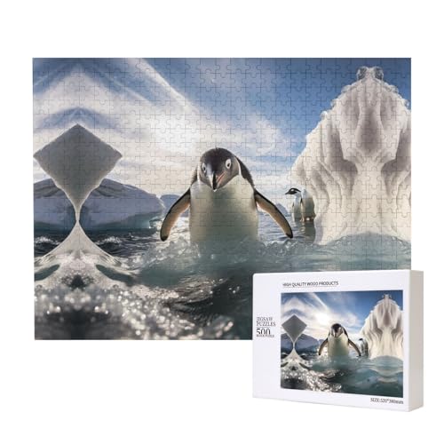 Poezjzw Pinguin-Schwimmpuzzles für Erwachsene, 500 Teile, Holzpuzzle für Familie, Freunde, Heimdekoration, Wandkunst, 50 x 38 cm von POEZJZW