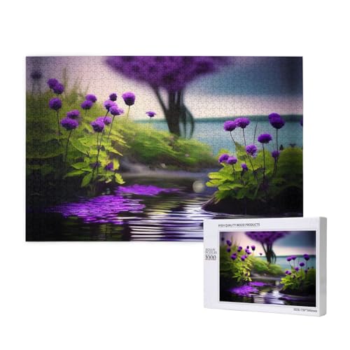 Poezjzw Purple Blooms Klassisches Puzzle für Erwachsene, 1000 Teile, Holzpuzzle, moderne Wohnkultur, intellektuelles Spiel, 75 x 50 cm von POEZJZW