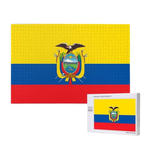 Poezjzw Puzzle mit Flagge von Ecuador für Erwachsene, 1000 Teile, Holzpuzzle für Familie, Freunde, Heimdekoration, Wandkunst, 75 x 50 cm von POEZJZW