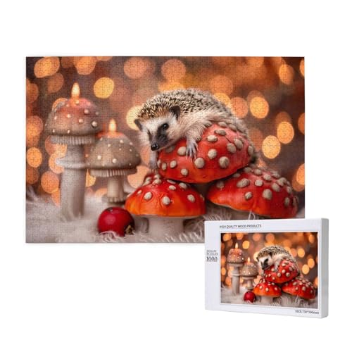Poezjzw Puzzle mit Igel auf Pilz, für Erwachsene, 1000 Teile, Holzpuzzle für Familie, Freunde, Heimdekoration, Wandkunst, 75 x 50 cm Poezjzw Puzzle mit Igel auf Pilz, für Erwachsene, 1000 Teile, Holzpuzzle für Familie, Freunde, Heimdekoration, Wandkunst, 75 x 50 cm von POEZJZW