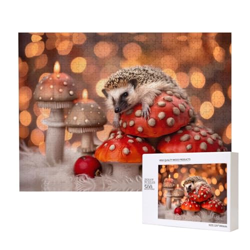 Poezjzw Puzzle mit Igel auf Pilz, für Erwachsene, 500 Teile, Holzpuzzle für Familie, Freunde, Heimdekoration, Wandkunst, 50 x 38 cm Poezjzw Puzzle mit Igel auf Pilz, für Erwachsene, 500 Teile, Holzpuzzle für Familie, Freunde, Heimdekoration, Wandkunst, 50 x 38 cm von POEZJZW