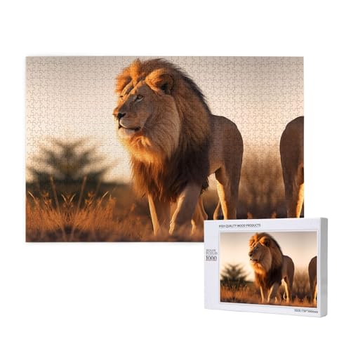 Poezjzw Puzzle mit Löwen für Erwachsene, 1000 Teile, Holzpuzzle für Familie, Freunde, Heimdekoration, Wandkunst, 75 x 50 cm von POEZJZW
