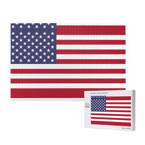 Poezjzw Puzzle mit amerikanischer Flagge, 1000 Teile, Holzpuzzle für Familie, Freunde, Heimdekoration, Wandkunst, 75 x 50 cm von POEZJZW