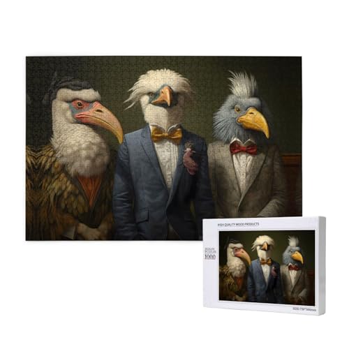 Poezjzw Puzzle mit mehreren Vogelkopf-Anthropomorphismen für Erwachsene, 1000 Teile, Holzpuzzle für Familie, Freunde, Heimdekoration, Wandkunst, 75 x 50 cm von POEZJZW