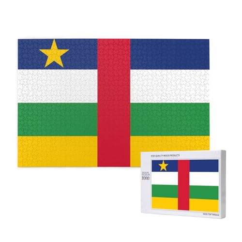Poezjzw Puzzle mit zentralafrikanischer Flagge, 1000 Teile, Holzpuzzle für Familie, Freunde, Heimdekoration, Wandkunst, 75 x 50 cm von POEZJZW