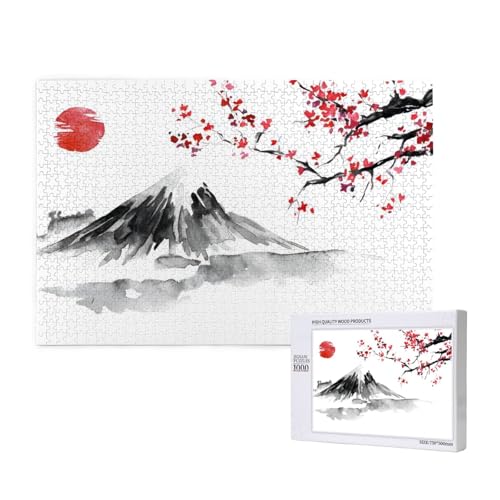 Poezjzw Puzzles für Erwachsene, 1000 Teile, geeignet für Familienfreizeit und Verbesserung der Hands-On-Fähigkeit, japanisches Montier-rotes Sonnenmuster von POEZJZW