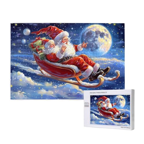Poezjzw Puzzles für Erwachsene, 1000 Teile, geeignet für Familienfreizeit und Verbesserung der Hands-on-Fähigkeit, Weihnachtsmann-Schlittenfahrt-Muster von POEZJZW
