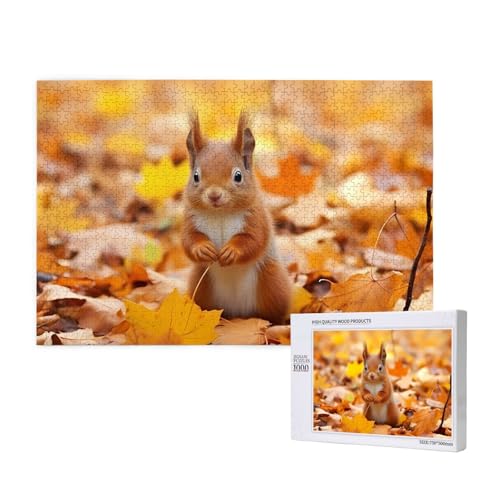 Poezjzw Puzzles für Erwachsene, 1000 Teile, geeignet für Familienfreizeit und Verbesserung der praktischen Fähigkeit, Eichhörnchen, Futtersuche für Lebensmittel von POEZJZW
