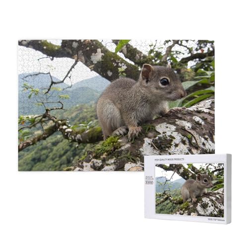Poezjzw Puzzles für Erwachsene, 1000 Teile, geeignet für Familienfreizeit und Verbesserung der praktischen Fähigkeit, Eichhörnchen im alten Baummuster von POEZJZW