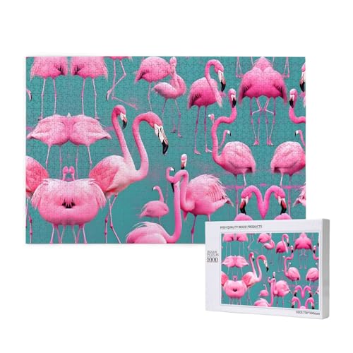 Poezjzw Puzzles für Erwachsene, 1000 Teile, geeignet für Familienfreizeit und Verbesserung der praktischen Fähigkeit, Flamingo-Muster von POEZJZW