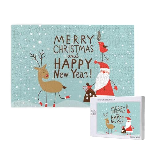 Poezjzw Puzzles für Erwachsene, 1000 Teile, geeignet für Familienfreizeit und Verbesserung der praktischen Fähigkeit, Frohe Weihnachten und Happy New Year Muster von POEZJZW