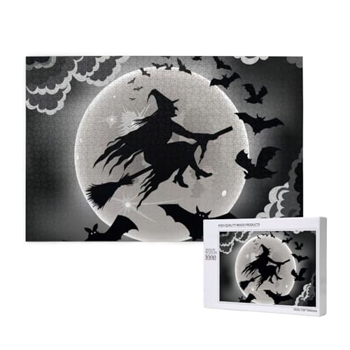 Poezjzw Puzzles für Erwachsene, 1000 Teile, geeignet für Familienfreizeit und Verbesserung der praktischen Fähigkeit, Halloween-Hexenmuster von POEZJZW