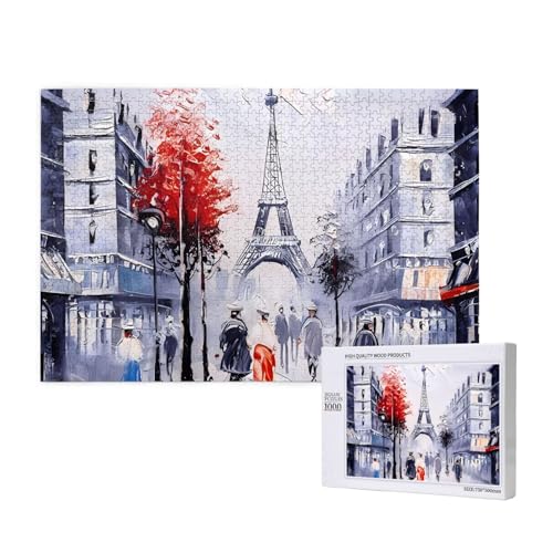 Poezjzw Puzzles für Erwachsene, 1000 Teile, geeignet für Familienfreizeit und Verbesserung der praktischen Fähigkeit, Paris, Stadtbaum, Eiffelturm, Kunstmuster von POEZJZW