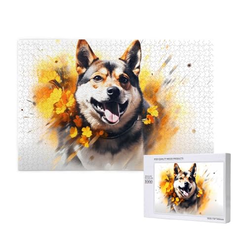 Poezjzw Puzzles für Erwachsene, 1000 Teile, geeignet für Familienfreizeit und Verbesserung der praktischen Fähigkeit, Shiba Inu Chasing Flowers Pattern von POEZJZW