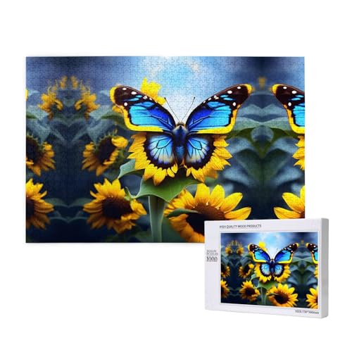 Poezjzw Puzzles für Erwachsene, 1000 Teile, geeignet für Familienfreizeit und Verbesserung der praktischen Fähigkeit, Sonnenblumen-Blau-Schmetterlingsmuster Poezjzw Puzzles für Erwachsene, 1000 Teile, geeignet für Familienfreizeit und Verbesserung der praktischen Fähigkeit, Sonnenblumen-Blau-Schmetterlingsmuster von POEZJZW