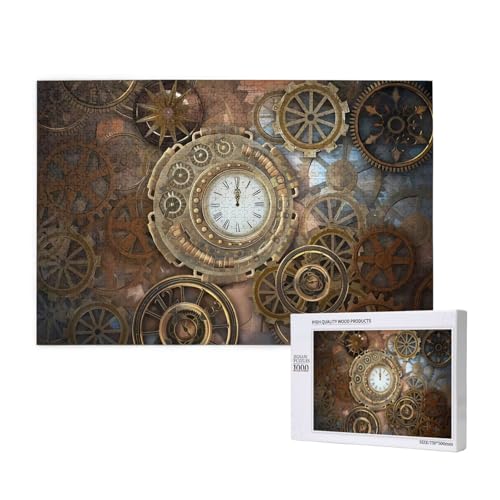 Poezjzw Puzzles für Erwachsene, 1000 Teile, geeignet für Familienfreizeit und Verbesserung der praktischen Fähigkeit, Steampunk-Uhr-Muster von POEZJZW