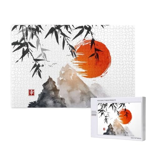 Poezjzw Puzzles für Erwachsene, 1000 Teile, geeignet für Familienfreizeit und Verbesserung der praktischen Fähigkeit, japanisches Bambus-Sonnenmuster von POEZJZW