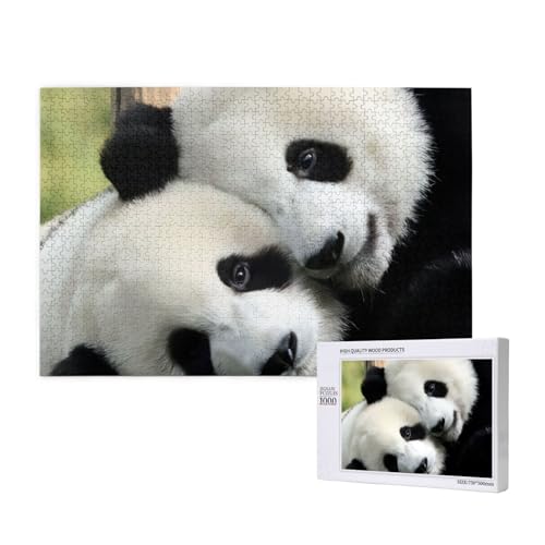 Poezjzw Puzzles für Erwachsene, 1000 Teile, geeignet für Familienfreizeit und Verbesserung der praktischen Fähigkeit, niedliches Pandas-Muster von POEZJZW