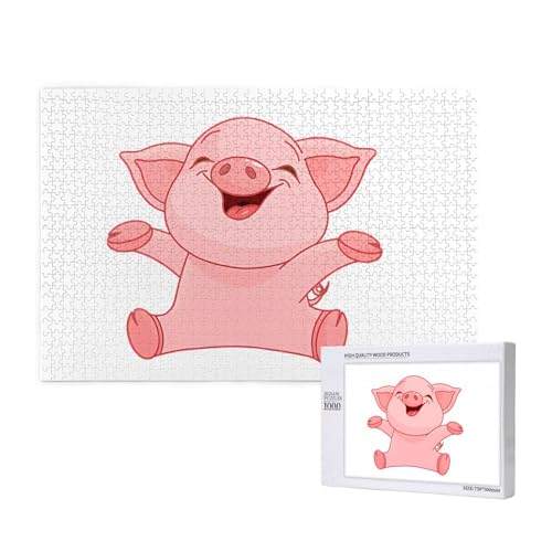 Poezjzw Puzzles für Erwachsene, 1000 Teile, geeignet für Familienfreizeit und Verbesserung der praktischen Fähigkeit, rosa Schweinemuster von POEZJZW