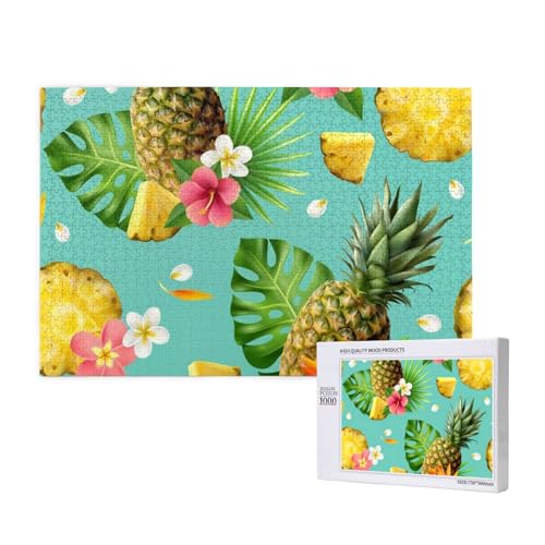 Poezjzw Puzzles für Erwachsene, 1000 Teile, geeignet für Familienfreizeit und Verbesserung der praktischen Fähigkeit, tropisches Ananas-Muster von POEZJZW