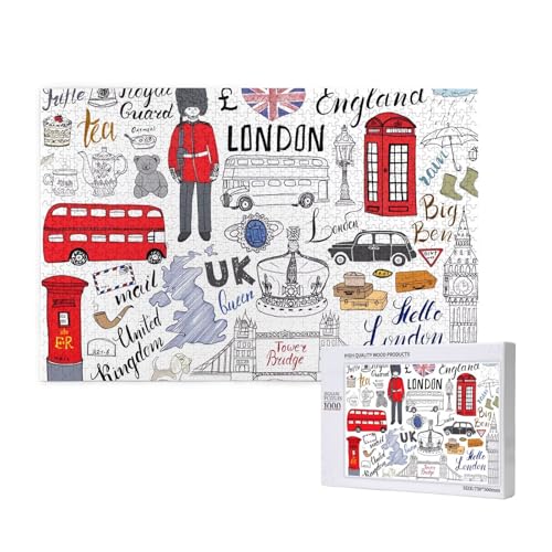 Poezjzw Puzzles für Erwachsene, 1000 Teile, geeignet für Familienfreizeit und Verbesserung der praktischen Fähigkeit I Love London Muster von POEZJZW
