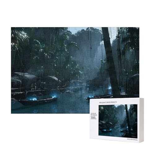 Poezjzw Puzzles für Erwachsene, 300 Teile, geeignet für Familienfreizeit und Verbesserung der praktischen Fähigkeit, Valley Lakeside Home Pattern von POEZJZW