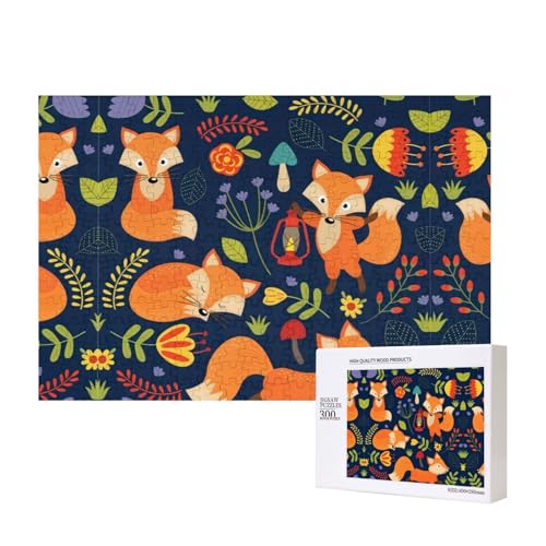 Poezjzw Puzzles für Erwachsene, 300 Teile, geeignet für Familienfreizeit und Verbesserung der praktischen Fähigkeit, niedliches Tier-Fuchs-Blumenmuster von POEZJZW