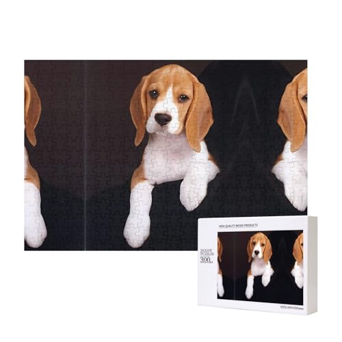 Poezjzw Puzzles für Erwachsene, 300 Teile, geeignet für Familienfreizeit und Verbesserung der praktischen Fähigkeit, ovales Haustier-Hunde-Beagle-Muster von POEZJZW
