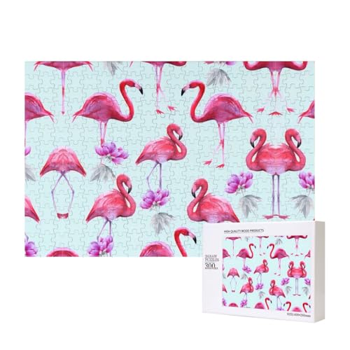 Poezjzw Puzzles für Erwachsene, 300 Teile, geeignet für Familienfreizeit und Verbesserung der praktischen Fähigkeit, rosa Flamingos (3) Muster von POEZJZW
