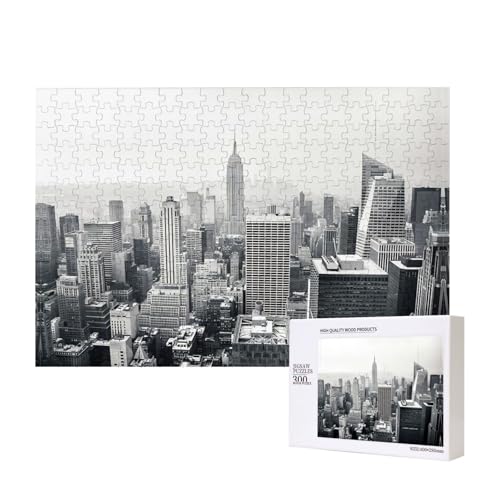 Poezjzw Puzzles für Erwachsene, 300 Teile, geeignet für Familienfreizeit und Verbesserung der praktischen Fähigkeit, schwarz-weißes New York-Muster von POEZJZW