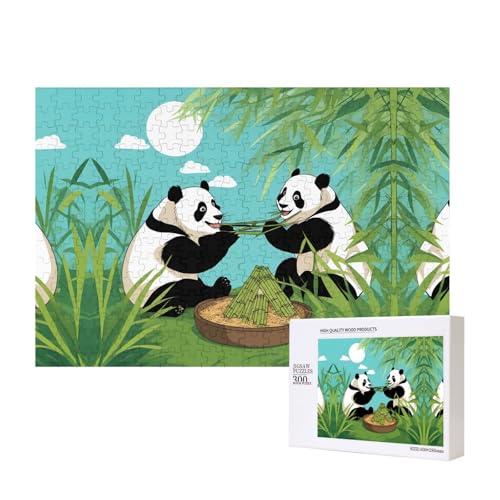 Poezjzw Puzzles für Erwachsene, 300 Teile, geeignet für Familienfreizeit und Verbesserung der praktischen Fähigkeit, zwei niedliche große Pandas Muster von POEZJZW