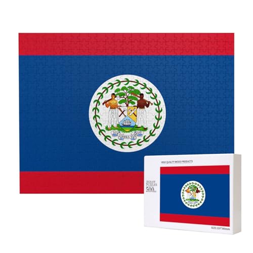 Poezjzw Puzzles für Erwachsene, 500 Teile, geeignet für Familienfreizeit und Verbesserung der praktischen Fähigkeit, Belize-Flaggenmuster von POEZJZW