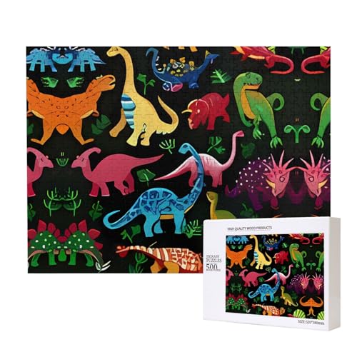 Poezjzw Puzzles für Erwachsene, 500 Teile, geeignet für Familienfreizeit und Verbesserung der praktischen Fähigkeit, Cartoon-Dinosaurier-Muster von POEZJZW