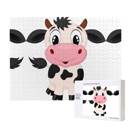 Poezjzw Puzzles für Erwachsene, 500 Teile, geeignet für Familienfreizeit und Verbesserung der praktischen Fähigkeit, Cartoon-Milchkuh-Muster von POEZJZW