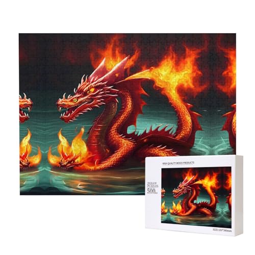 Poezjzw Puzzles für Erwachsene, 500 Teile, geeignet für Familienfreizeit und Verbesserung der praktischen Fähigkeit, Drachenkönig im Feuer Muster von POEZJZW