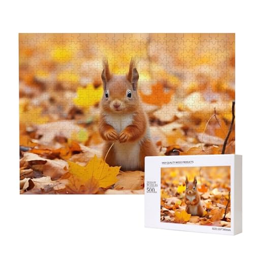 Poezjzw Puzzles für Erwachsene, 500 Teile, geeignet für Familienfreizeit und Verbesserung der praktischen Fähigkeit, Eichhörnchen, Futtersuche für Lebensmittel von POEZJZW