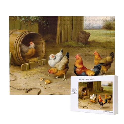 Poezjzw Puzzles für Erwachsene, 500 Teile, geeignet für Familienfreizeit und Verbesserung der praktischen Fähigkeit, Hühner- und Hahn-Druckmuster von POEZJZW