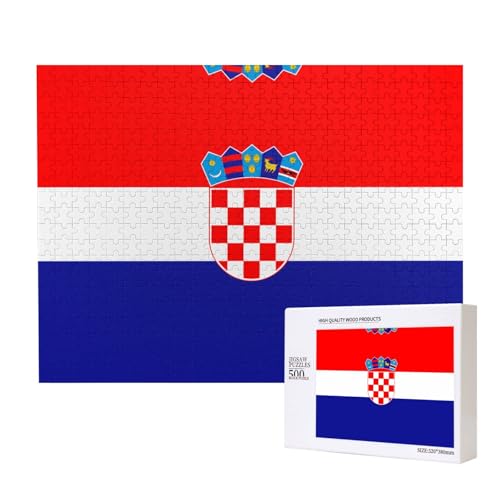Poezjzw Puzzles für Erwachsene, 500 Teile, geeignet für Familienfreizeit und Verbesserung der praktischen Fähigkeit, Republik Kroatien Flaggenmuster von POEZJZW