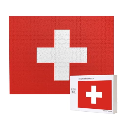 Poezjzw Puzzles für Erwachsene, 500 Teile, geeignet für Familienfreizeit und Verbesserung der praktischen Fähigkeit, Schweizer Flaggenmuster von POEZJZW