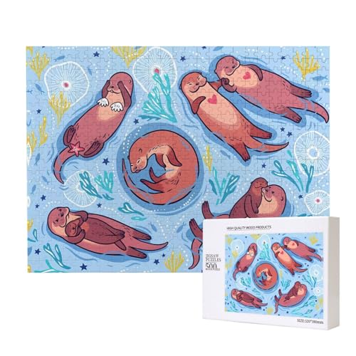 Poezjzw Puzzles für Erwachsene, 500 Teile, geeignet für Familienfreizeit und Verbesserung der praktischen Fähigkeit, Tier, niedliches braunes Ottermuster von POEZJZW