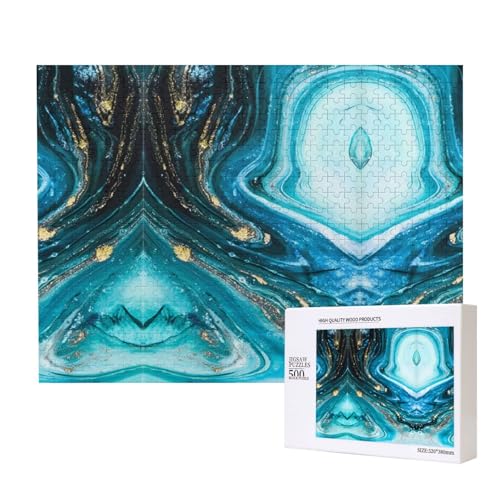 Poezjzw Puzzles für Erwachsene, 500 Teile, geeignet für Familienfreizeit und Verbesserung der praktischen Fähigkeit, Türkis, Blau, Gold, Marmormuster von POEZJZW