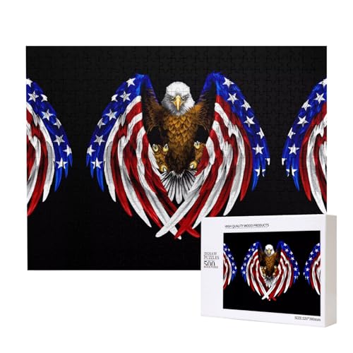 Poezjzw Puzzles für Erwachsene, 500 Teile, geeignet für Familienfreizeit und Verbesserung der praktischen Fähigkeit, USA-Flagge, patriotisches Adlermuster von POEZJZW